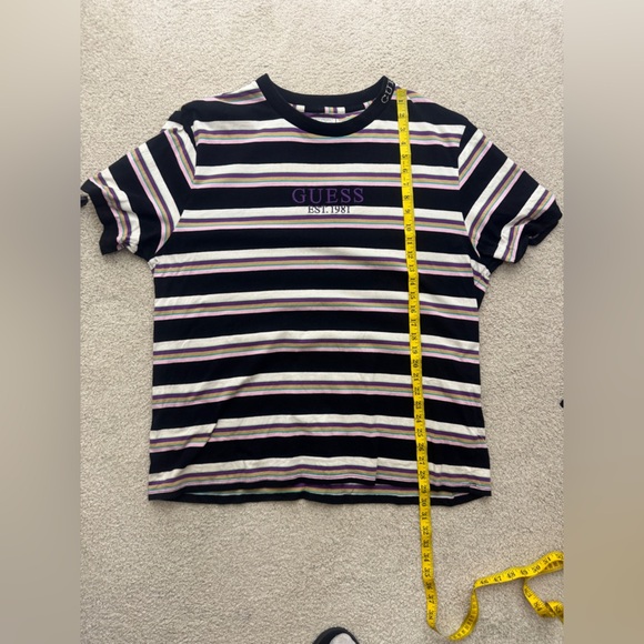 GUESS Men's Striped Tee with Purple Logo - Picture 5 of 5